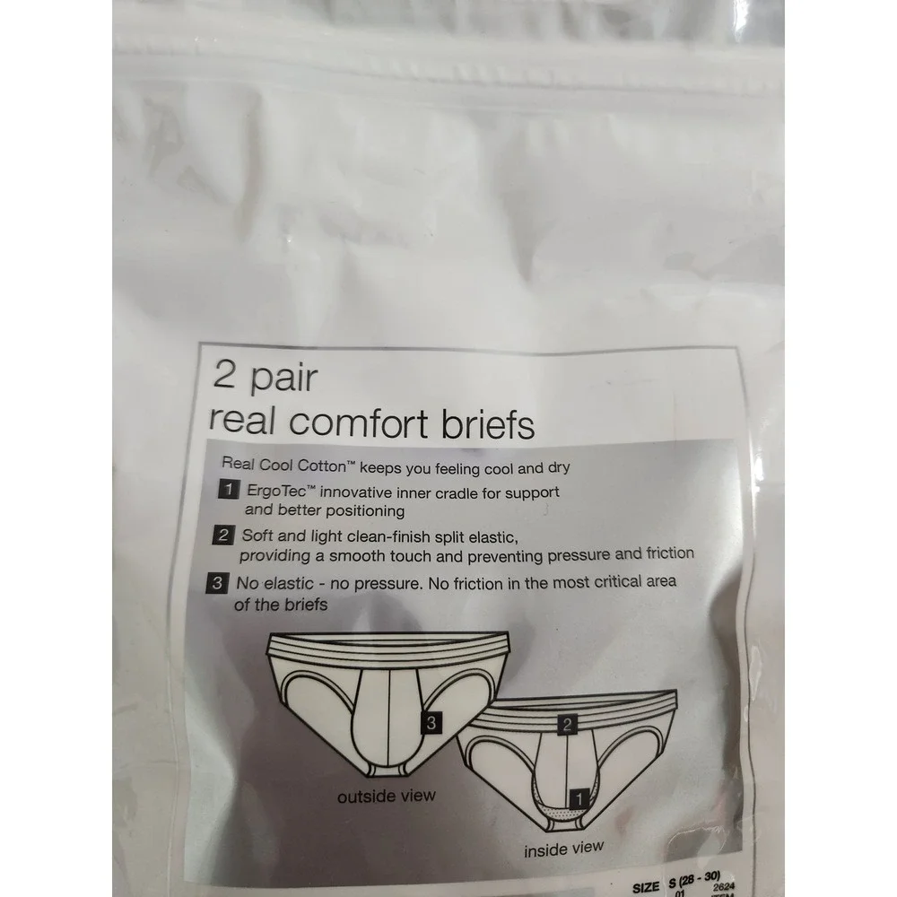 Merona‎ Briefs White Advanced Real Comfort ErgoTec 2-Pack Mens Small 28-30